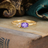 Romantic Amethyst Oval Ring with Side Stones for Women